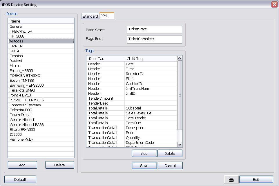 Setup XML POS Device XML can only work with the POS data is transmitting in XML format. Device: select or add a new device.