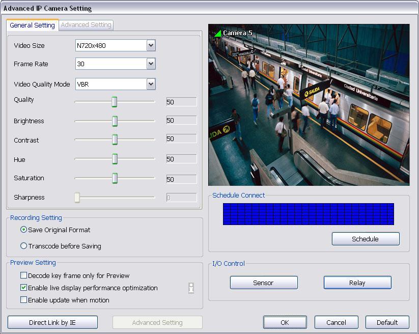 In Camera Setting interface, click Detail to configure more parameters of the camera. Click OK to save the configuration and exit the setup windows.
