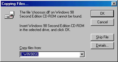 9. If the system prompts you for the Windows 98SE
