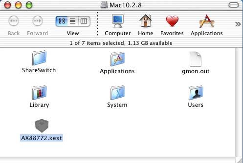 In the directory of Mac10.1_10.3, select and copy the folder named AX88772.kext. 3.