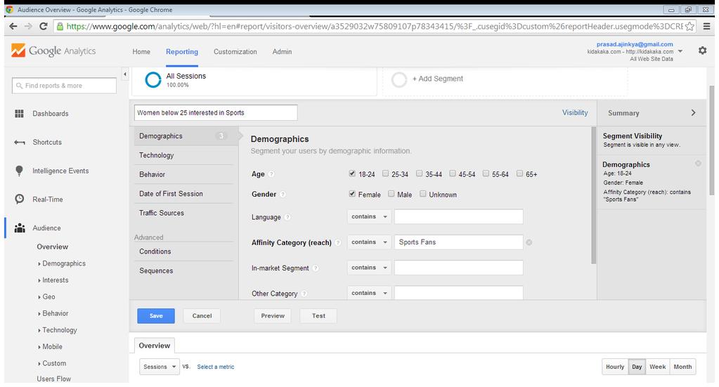 Defining a segment in Google Analytics Name of the segment Final segment definition Step 1: Click on +Add Segment