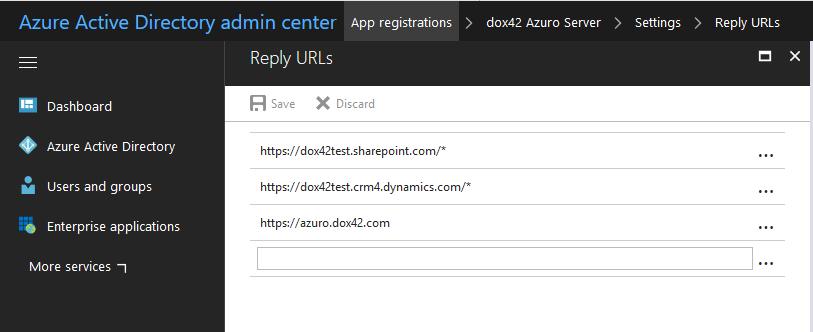We added the URLs of the MS Cloud Application SharePoint and Dynamics 365 for Sales (CRM), for instance. And of course your dox4 server. 3 You may use Wildcards (*) https://yourcompany.crm4.