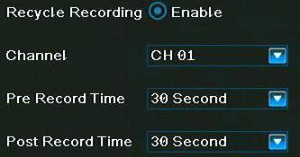 Main Menu 3. Advance In the Advanced page, the Recycle Recording function is enabled by default.