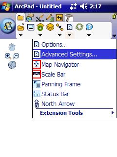 Start > ArcPad > New Map > Main Tools> Options > Advanced Settings b.
