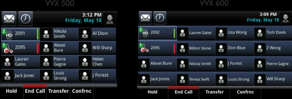 Polycom VVX 500 and Polycom VVX 600 Business Media Phones User Guide Managing Multiple Calls You can easily manage multiple calls from Lines and Calls view.