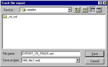 Page 153 2. Select Tools->Simulation->Track File Export The Track File Export Track dialog appears: 3. Enter a meaningful name and select.xml format or.