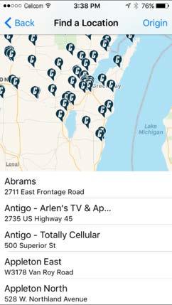 Select Find a Store Location from the Contact screen. This goes to a map of all Cellcom Retail stores.