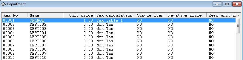 (3) Editing department items (Operation example) As an operation example, change the name, unit price and tax calculation status. For detailed operation, refer to 5.2 <Department> 1.