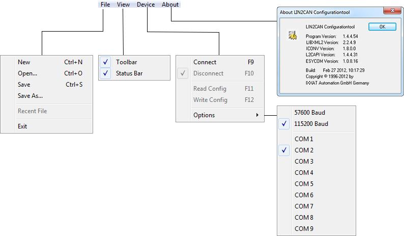 Configuration of the Operating Modes 5.9 Menu Reference Fig. 5.9-9: Overview of menu structure Configuration Tool Functions of the Menu Commands Menu point File New Open.