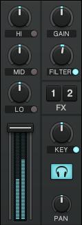 Tutorials Mixing In a Second Track The Headphones Cue button on channel B (lit blue). Click the Headphones Cue button on channel B.