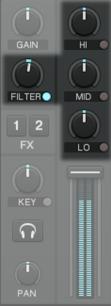 Tutorials Mixing In a Second Track The EQ knobs and the FILTER knob Turn the EQ knobs and the FILTER knob on channel B to hear the effect on the cued track.