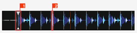 Tutorials Synchronization A track's waveform with the Beatmarker (1) and the Beatgrid (indicated by the white vertical segments, (2)).