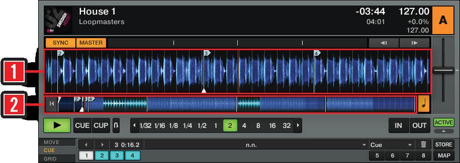 The Decks The Waveform Display and the Stripe View If the current playback position is outside any active Loop, the Sample starts at the current playback position and its size is defined by the