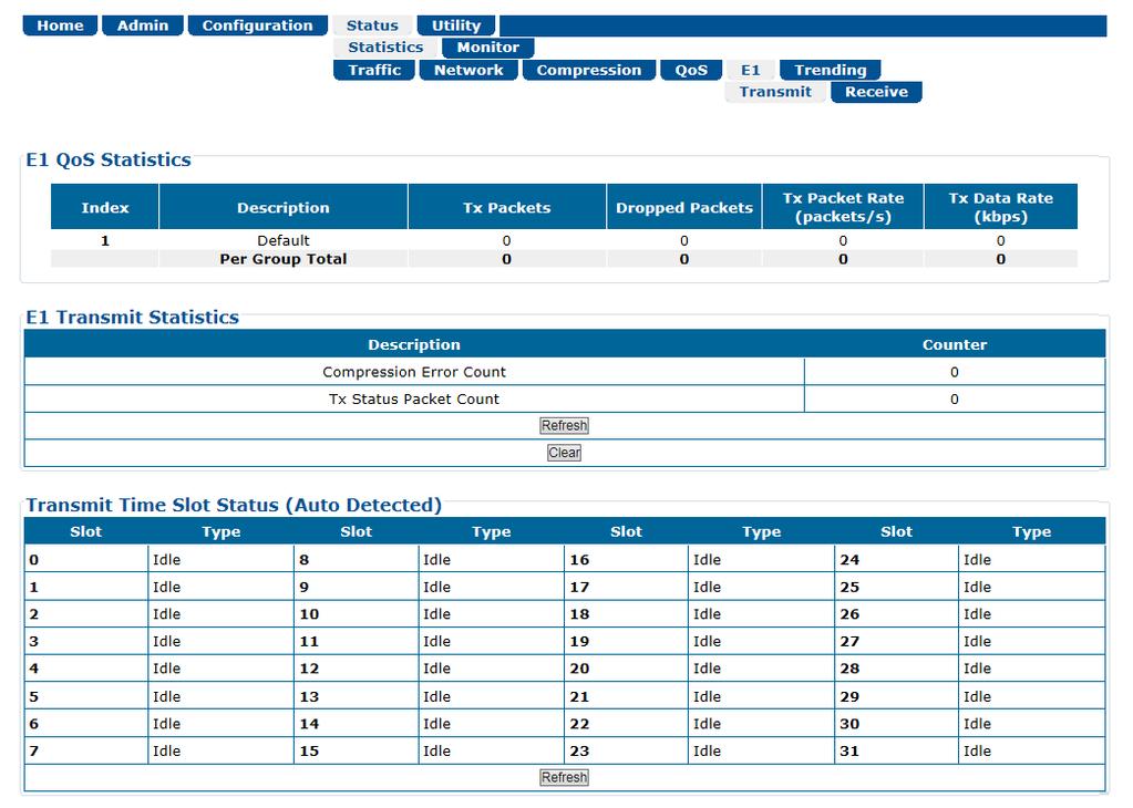 Ethernet-based Remote Product Management Revision 3 6.3.4.1.5 Status Statistics E1 Pages (CDM-840 only) Use these read-only pages to view cumulative CDM-840 E1 traffic information.