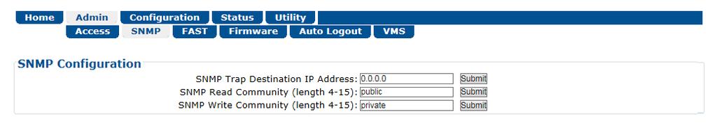 Ethernet-based Remote Product Management Revision 3 6.3.2.2 Admin SNMP Sect. 6.2.2 SNMP Interface The Administrator must use this page to manage the CDM-840 SNMP (Simple Network Management Protocol) settings.