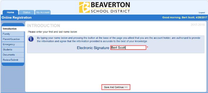 Resume Registration. Pick up from where you left off by clicking on the section name in the left-hand navigation.