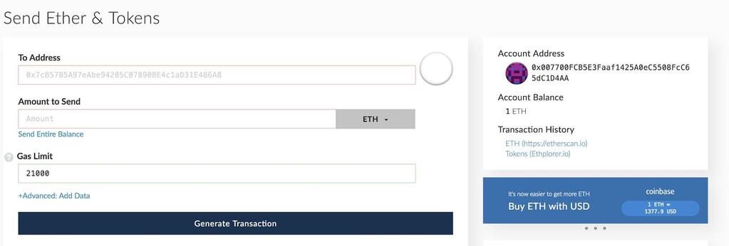 7) Click on Send Ether & Tokens and access your wallet.