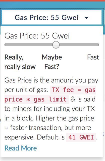 14) Update the Gas Price in MyEtherWallet, it is located at the top right corner of the page.
