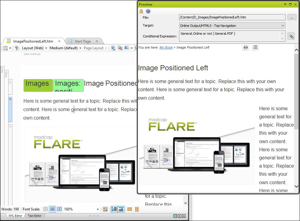 Dynamic Preview You can use the Preview window pane to see a quick preview for a topic, snippet, or master page.
