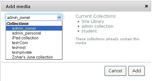 To manage a collection When selecting a collection, users with administrative permissions for the collection the following four options are available: o o o o Select Media: Returns you to the