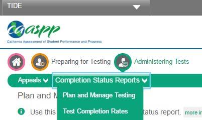 Completion Status Reports Test Completion Rates Reports Test Completion Rates Reports Local educational agency (LEA)- and school-level users may generate a Microsoft Excel spreadsheet that displays