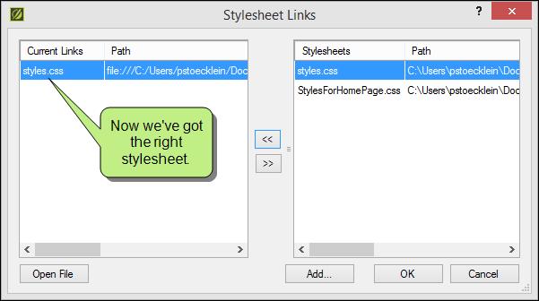 In the dialog, we saw the old stylesheet still linked to the master
