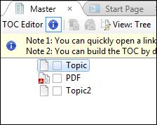 PDF Targets If you generate a PDF target, the stitched PDF pages will be inserted at the location represented by the entry in the TOC.