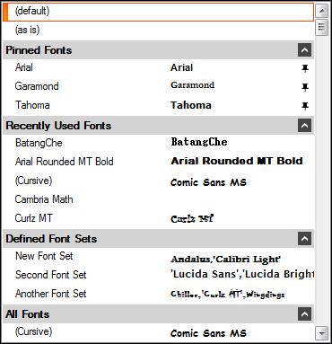 You can access the Font Properties dialog by highlighting text and pressing CTRL+SHIFT+B on your keyboard, selecting the Format>Font menu, or by clicking in the Fonts section of the Home ribbon.