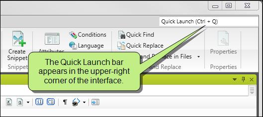 Quick Launch Bar The Quick Launch bar allows you to search for any Flare file