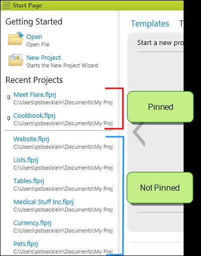 Start Page Pinning Project Files In the Start Page, you can pin your favorite