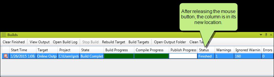ORGANIZING COLUMNS You can reorder or hide columns in the Builds window pane. There are a few ways to do this.