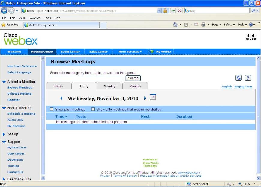 Figure 2: WebEx user home page after single