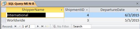 O. Show the ShipperName, ShipmentID, and DepartureDate of the shipments for items that were purchased in Singapore. Use a subquery.