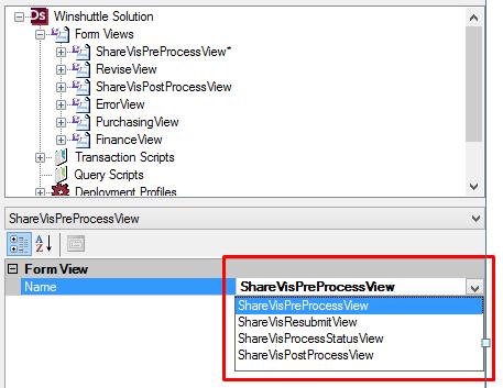 Views Winshuttle Workflow Views ShareVisPreProcessView Presented at form instantiation ShareVisPostProcessView Presented at process completion