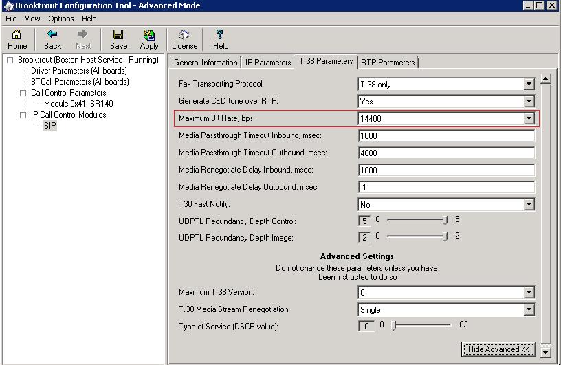 7.6. Configure T.38 Parameters Select the T.38 Parameters tab. Configure the fields as shown below in the screenshot.