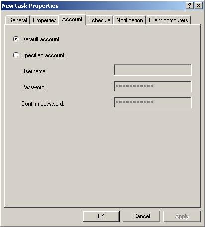 Remote Application Management 127 On the Account tab (Figure 90), you can specify the account under which the task will run: Default account.