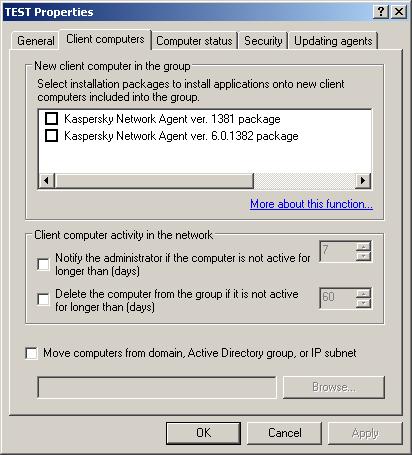 Managing the logical network 45 To automatically install Kaspersky Lab applications on new computers running the operating systems Microsoft Windows 98/ME, Network Agent must have been installed on
