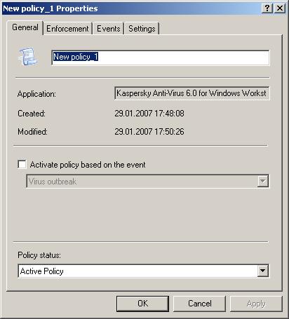 Remote Application Management 67 Enforcement, and Event processing tabs are common for all applications. The General tab (Figure 37) displays general information about the policy: policy name.