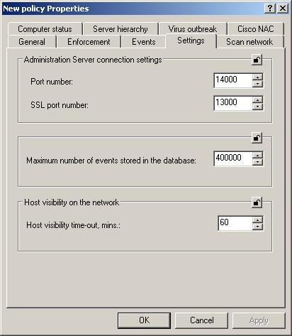 88 Kaspersky Administration Kit Figure 54. Editing policy for the Administration Server The Settings window On Scan network tab (см.