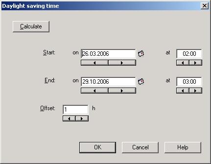 The parameter window Daylight saving time is activated in the following way: - by double-clicking on *** new daylight saving time *** or - by pressing the right mouse button and selecting New