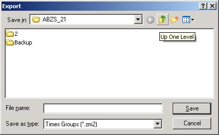 3.3.5.2 Export Fig. 10: Export screen By selecting the Export menu item, the time switch program is saved as a Times Groups (*.zm2) file or in CSV format (*.csv). Note: Files with the ending.