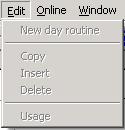 3.3.6 Edit menu Fig. 14: Edit menu Some menu items are context-sensitive and are only activated for specific configurations. Inactive menu items are greyed out. 3.3.6.1 New day routine Creates a day routine, switching time, daylight saving time, special day, group, group trigger or group member, depending on the context.