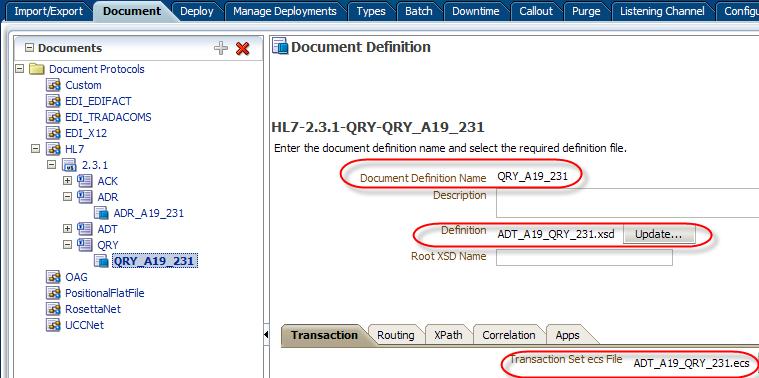In the Routing Tab enter "QRY_A19_231_RID" as Routing ID. Save. The B2B infrastructure now "knows" about the new document definitions.