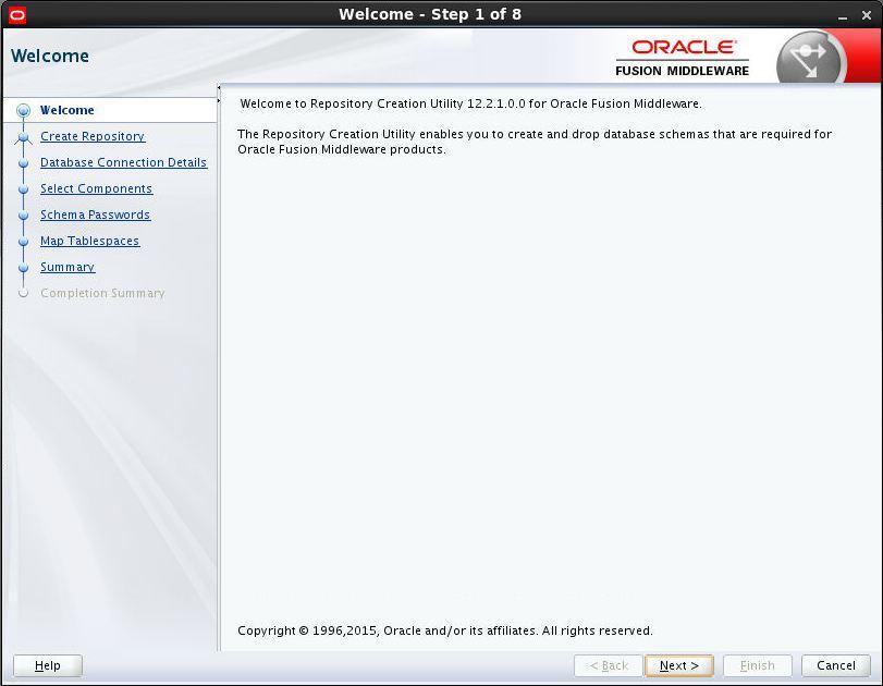 2.6 Creating product schemas in Oracle database The Repository Creation Utility (RCU) is the tool used to create schemas in a database.