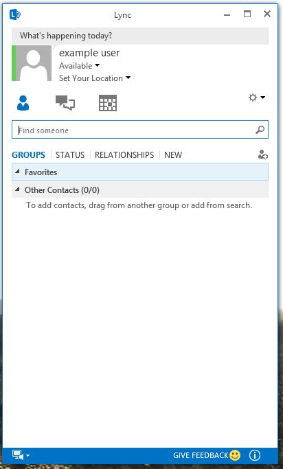 Once this is completed your Lync console will open, ready to search for friends, or view who is already online in your contacts list.