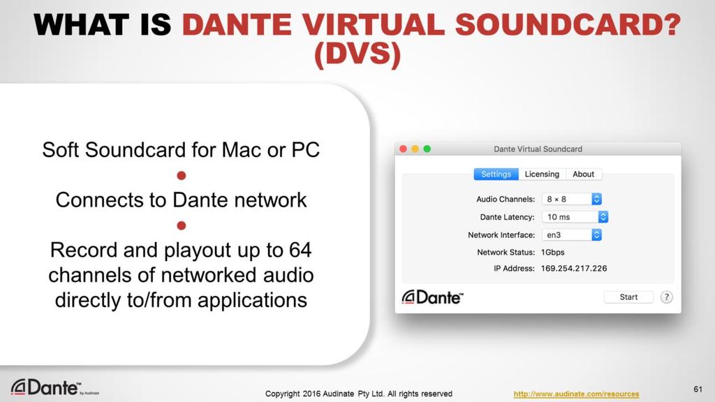 Dante Virtual Soundcard is software from Audinate that you install onto your Mac or PC.