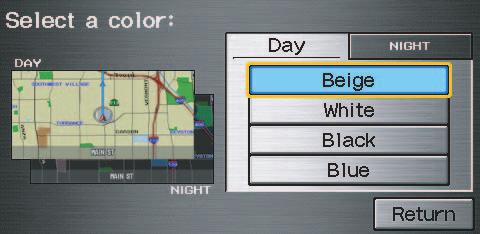 System Set-up Map Color Allows you to choose the map color from one of four colors for the Day and Night mode.