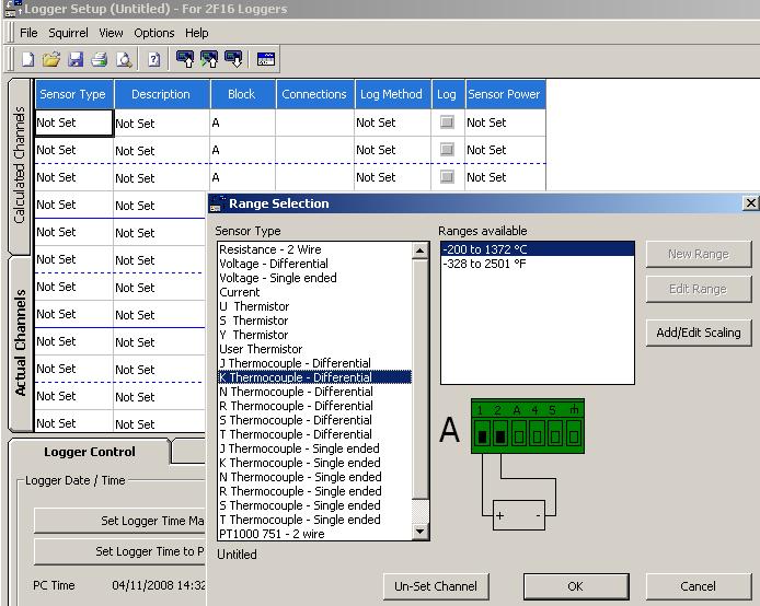 Logger Set-up To start setting up the channels of the data logger click on the Logger Setup button.