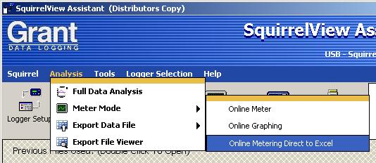 Online Metering Direct to Excel This metering function collects data values from selected setup channels in the logger, and places them into an