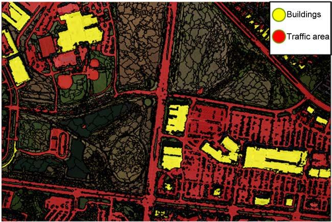 Figure 10. Detected building roofs and traffic areas. Table 1. Performance measures for assessing the building detection accuracy. Comp. Corr.